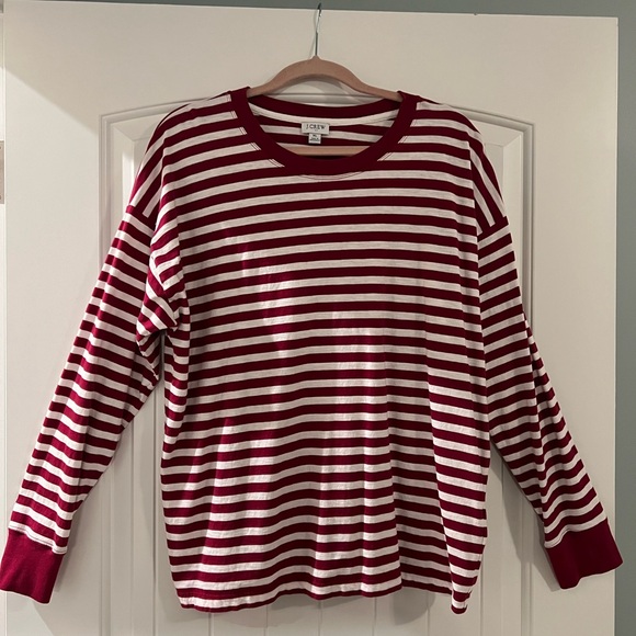 J. Crew Factory Burgundy and White Striped Long Sleeve Top - Picture 1 of 6